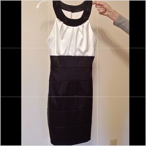 Black and white halter neck formal dress